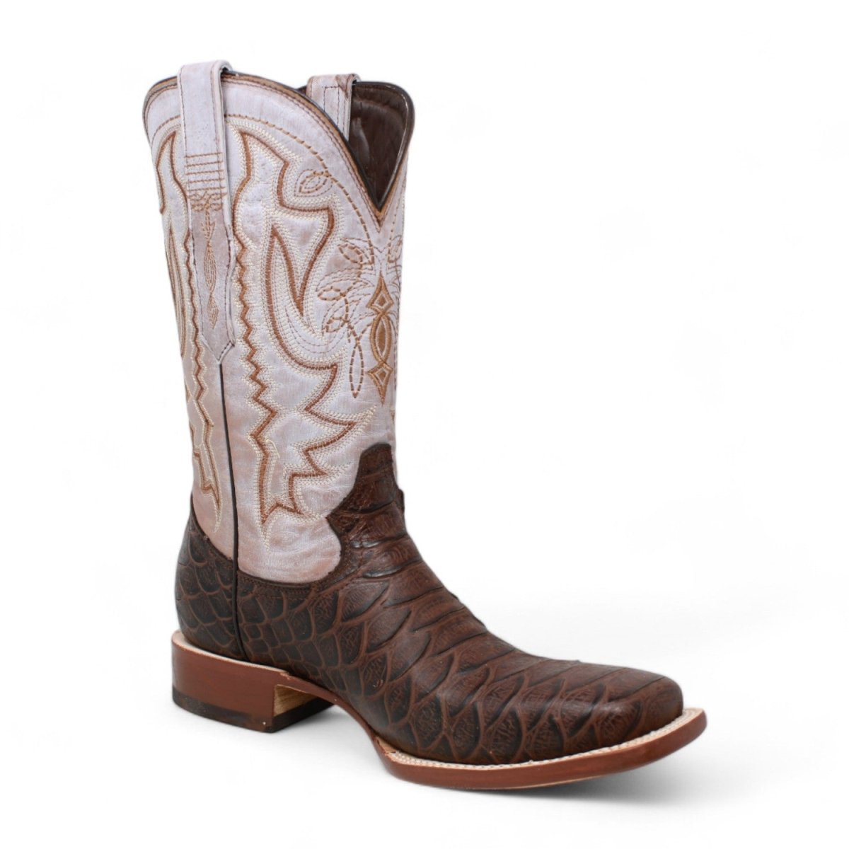 Tanner Mark Men's Beau Python Print Square Toe Boots Brown TM205552 - Tanner Mark Boots