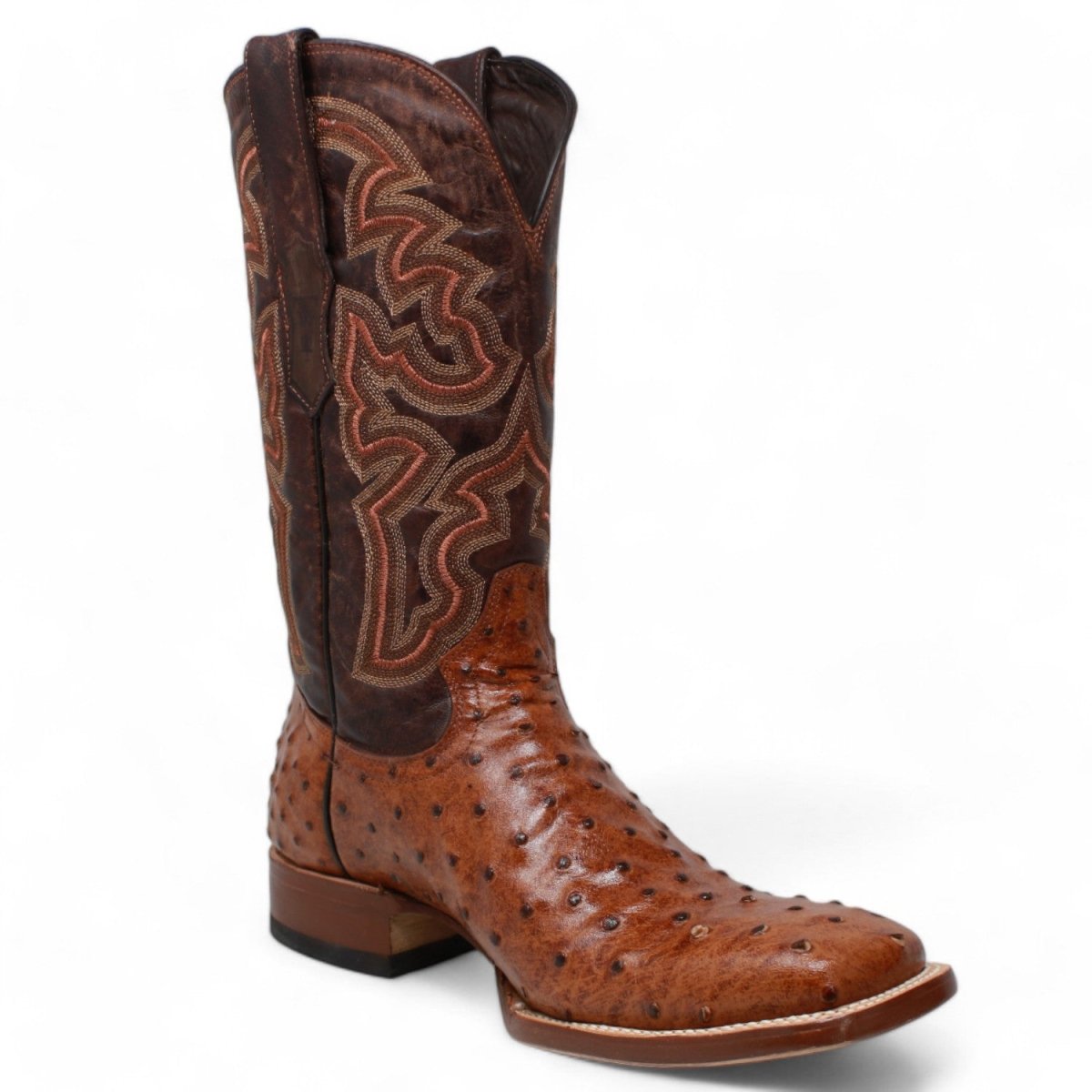 Tanner Mark Men's Broken Arrow Print Ostrich Square Toe Boots Cognac TM200961 - Tanner Mark Boots