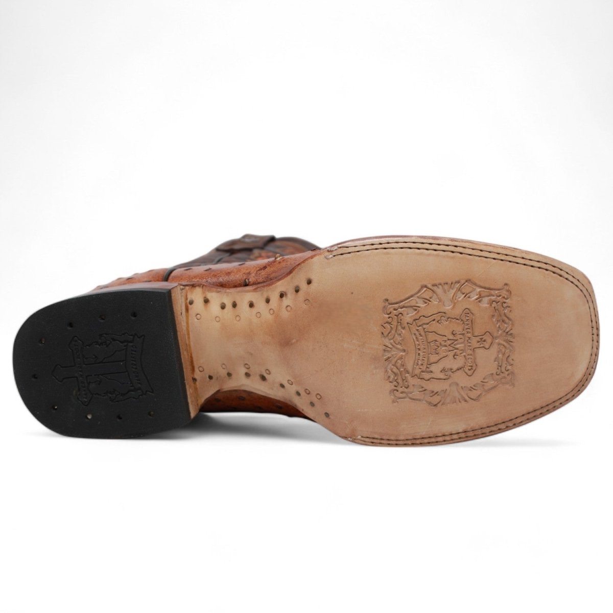 Tanner Mark Men's Broken Arrow Print Ostrich Square Toe Boots Cognac TM200961 - Tanner Mark Boots