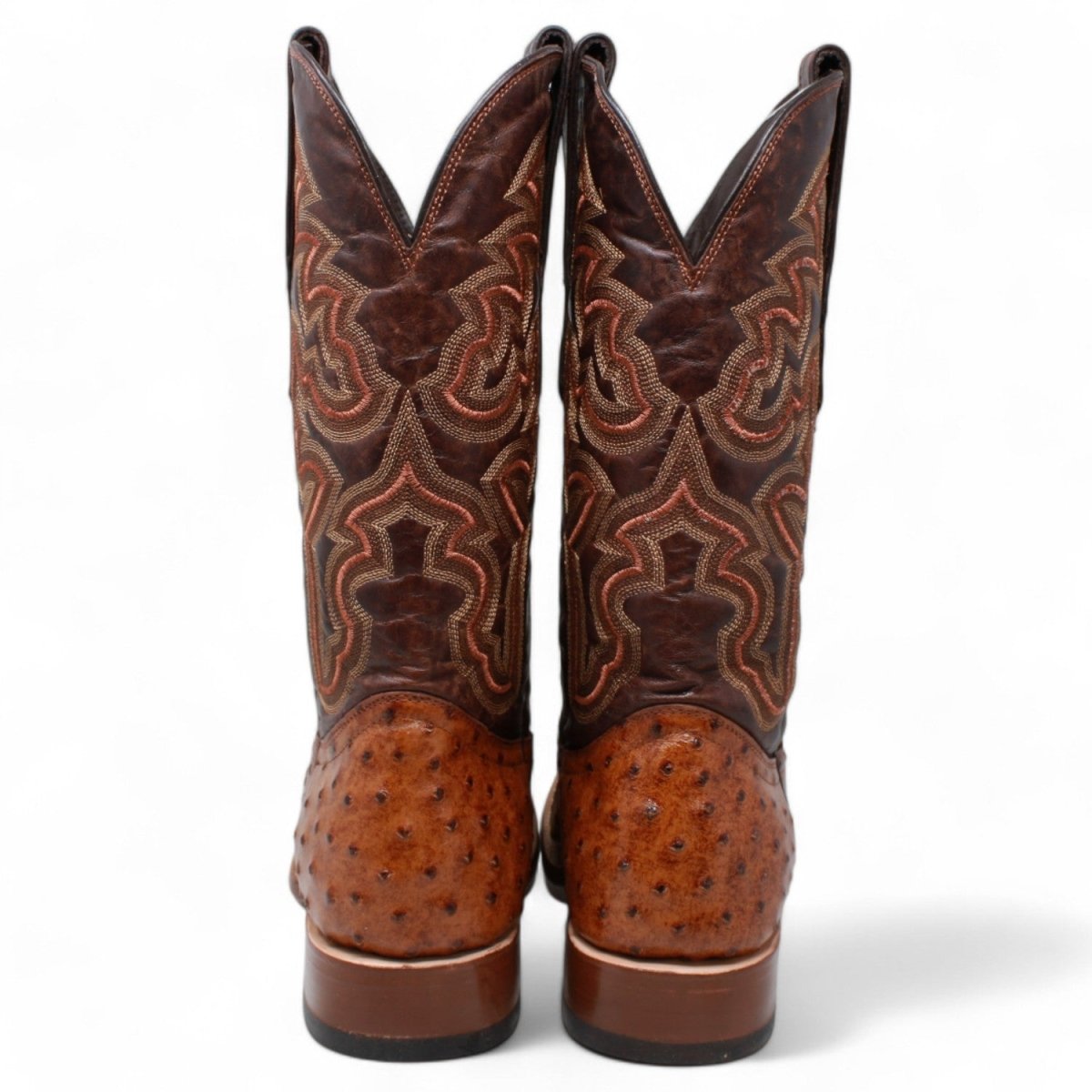 Tanner Mark Men's Broken Arrow Print Ostrich Square Toe Boots Cognac TM200961 - Tanner Mark Boots