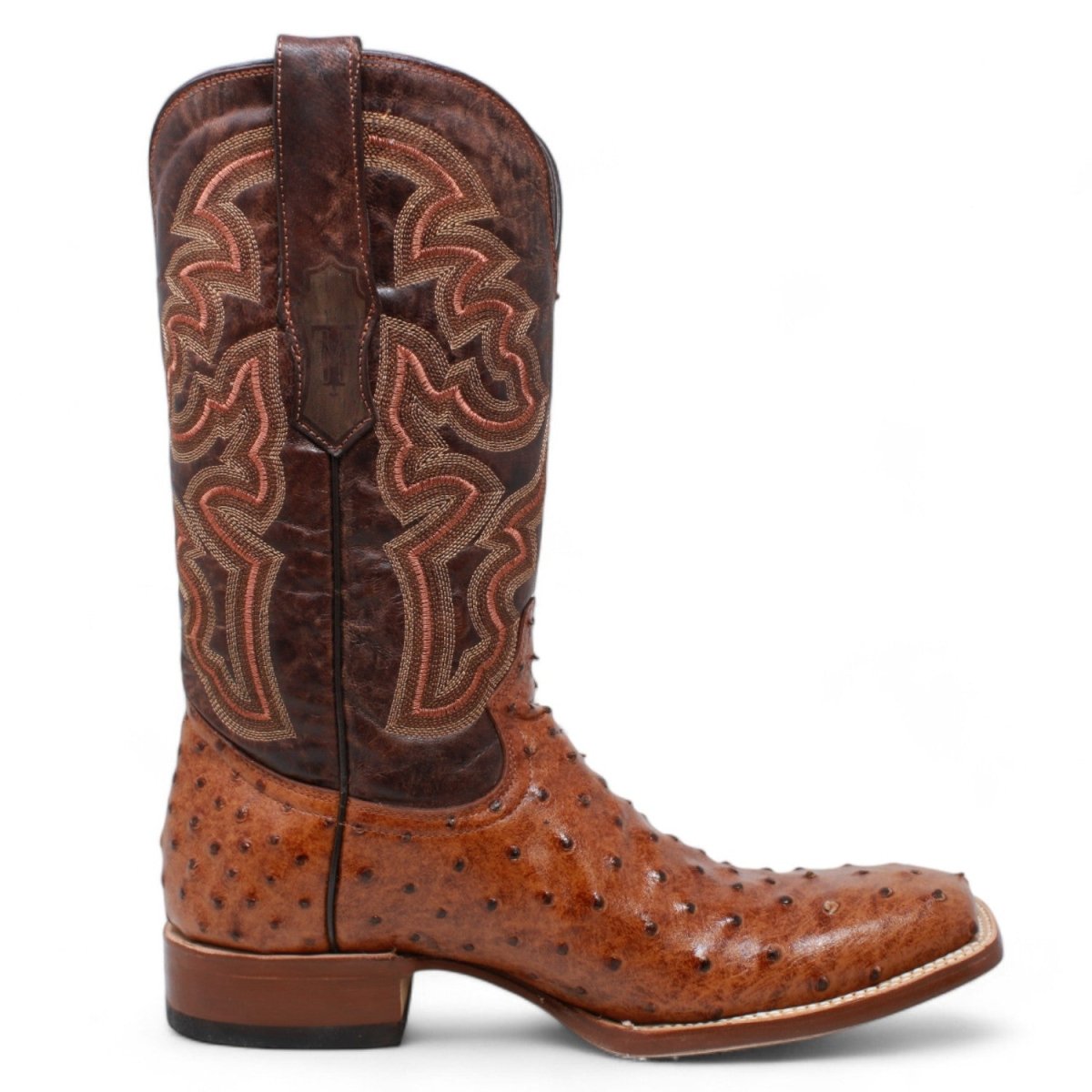 Tanner Mark Men's Broken Arrow Print Ostrich Square Toe Boots Cognac TM200961 - Tanner Mark Boots