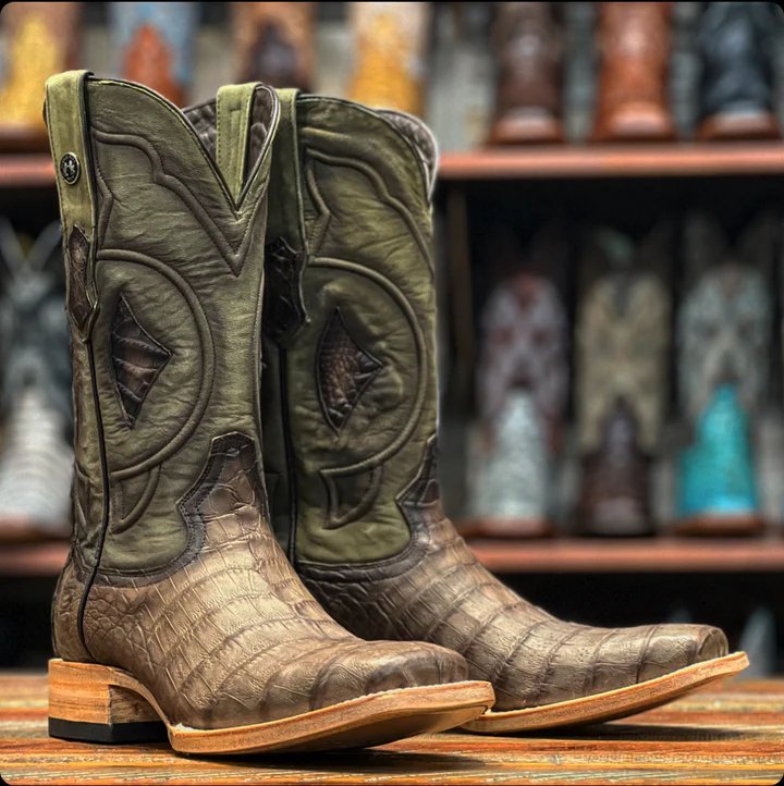 Tanner Mark Men's Genuine Caiman Belly Square Toe Boots Savage Brown - Tanner Mark Boots