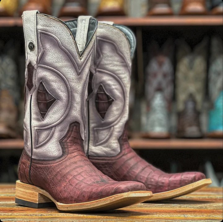 Tanner Mark Men's Genuine Caiman Belly Square Toe Boots Savage Red - Tanner Mark Boots