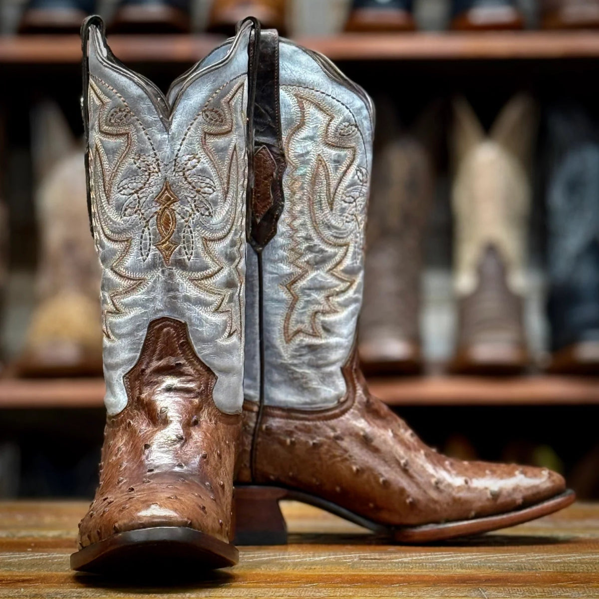 Tanner Mark Men's Genuine Full Quill Ostrich Round Toe Boots - Kango Tobacco - Tanner Mark Boots