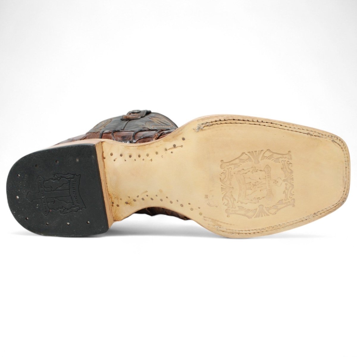 Tanner Mark Men's Genuine Monster Fish Leather Square Toe Boots Chocolate TMX201307 - Tanner Mark Boots