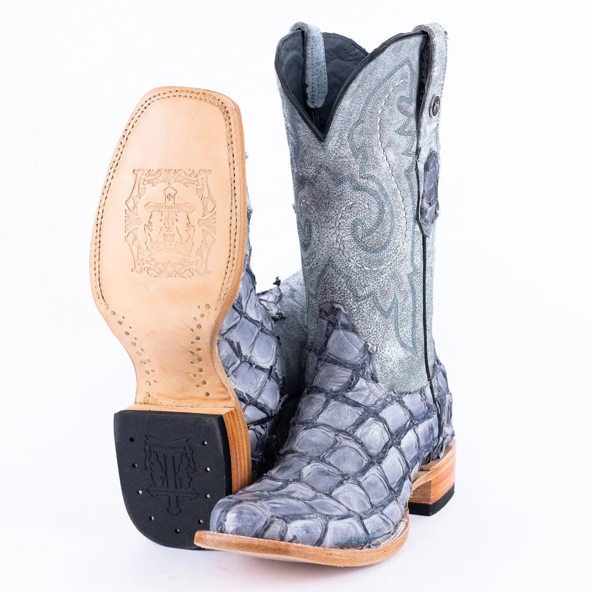 Tanner Mark Men's Genuine Monster Fish Square Toe Boots Blue TMX201320 - Tanner Mark Boots