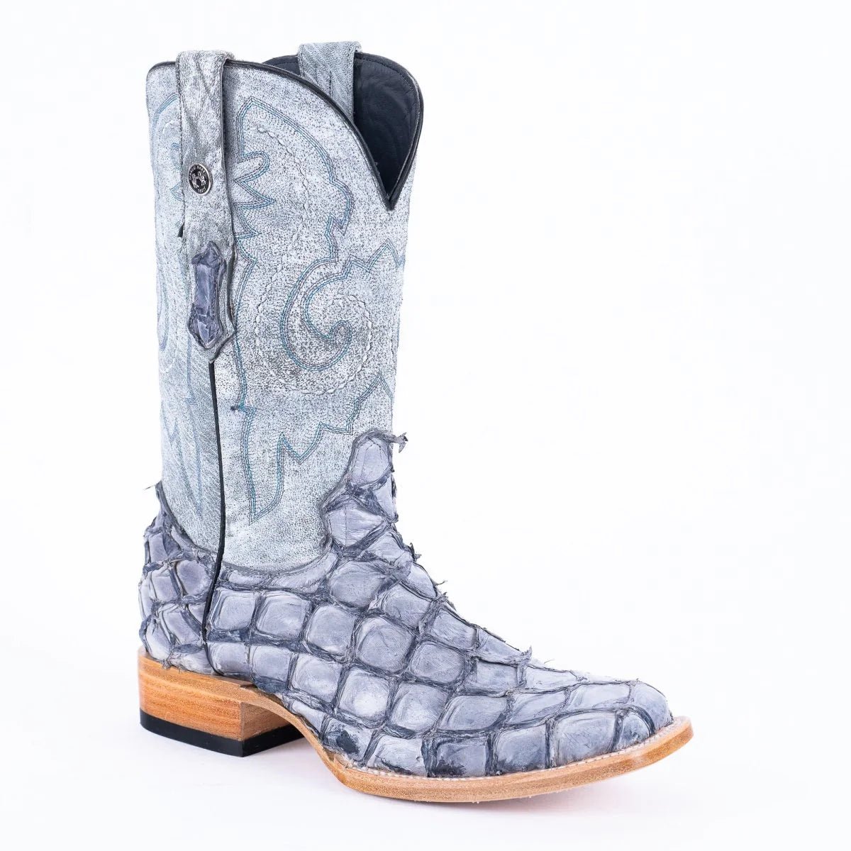 Tanner Mark Men's Genuine Monster Fish Square Toe Boots Blue TMX201320 - Tanner Mark Boots