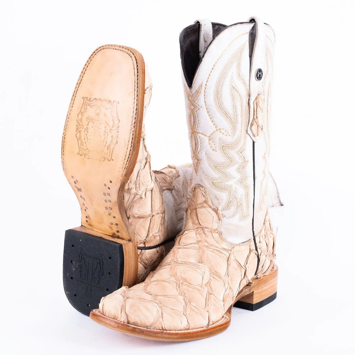 Tanner Mark Men's Genuine Monster Fish Square Toe Boots Bone TMX201332 - Tanner Mark Boots