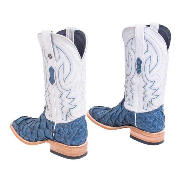 Tanner Mark Men's Genuine Monster Fish Square Toe Boots Sky Blue Matte - Tanner Mark Boots