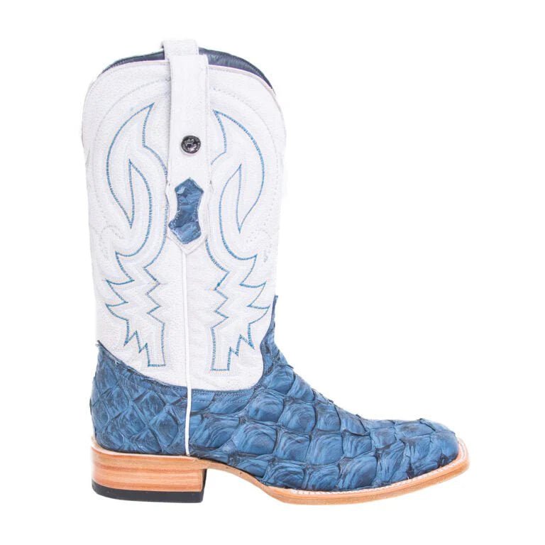 Tanner Mark Men's Genuine Monster Fish Square Toe Boots Sky Blue Matte - Tanner Mark Boots