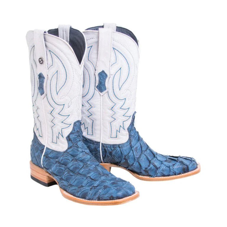 Tanner Mark Men's Genuine Monster Fish Square Toe Boots Sky Blue Matte - Tanner Mark Boots