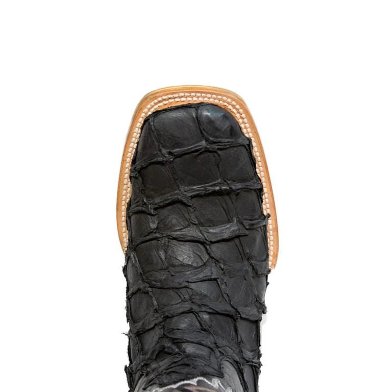 Tanner Mark Men's Genuine Monster Leather Fish Square Toe Boots Black - Tanner Mark Boots