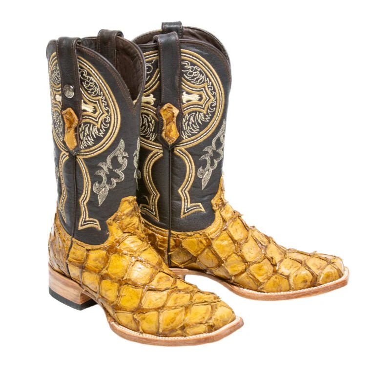 Tanner Mark Men's Genuine Monster Leather Fish Square Toe Boots Oryx - Tanner Mark Boots