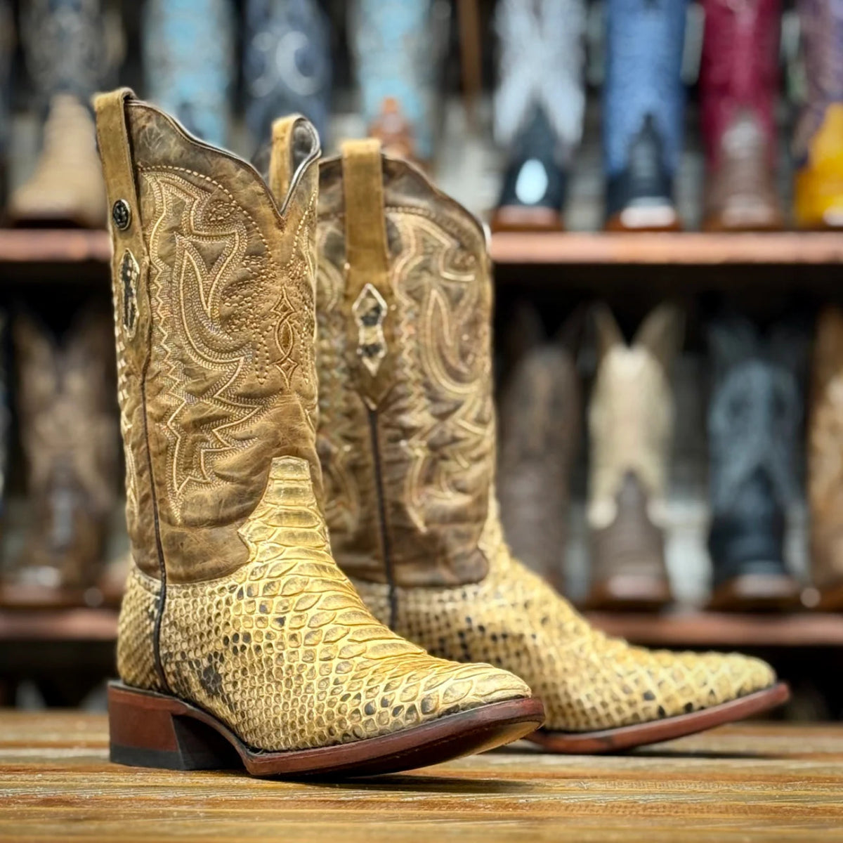 Tanner Mark Men's Genuine Python Skin Round Toe Boots - Antique - Tanner Mark Boots