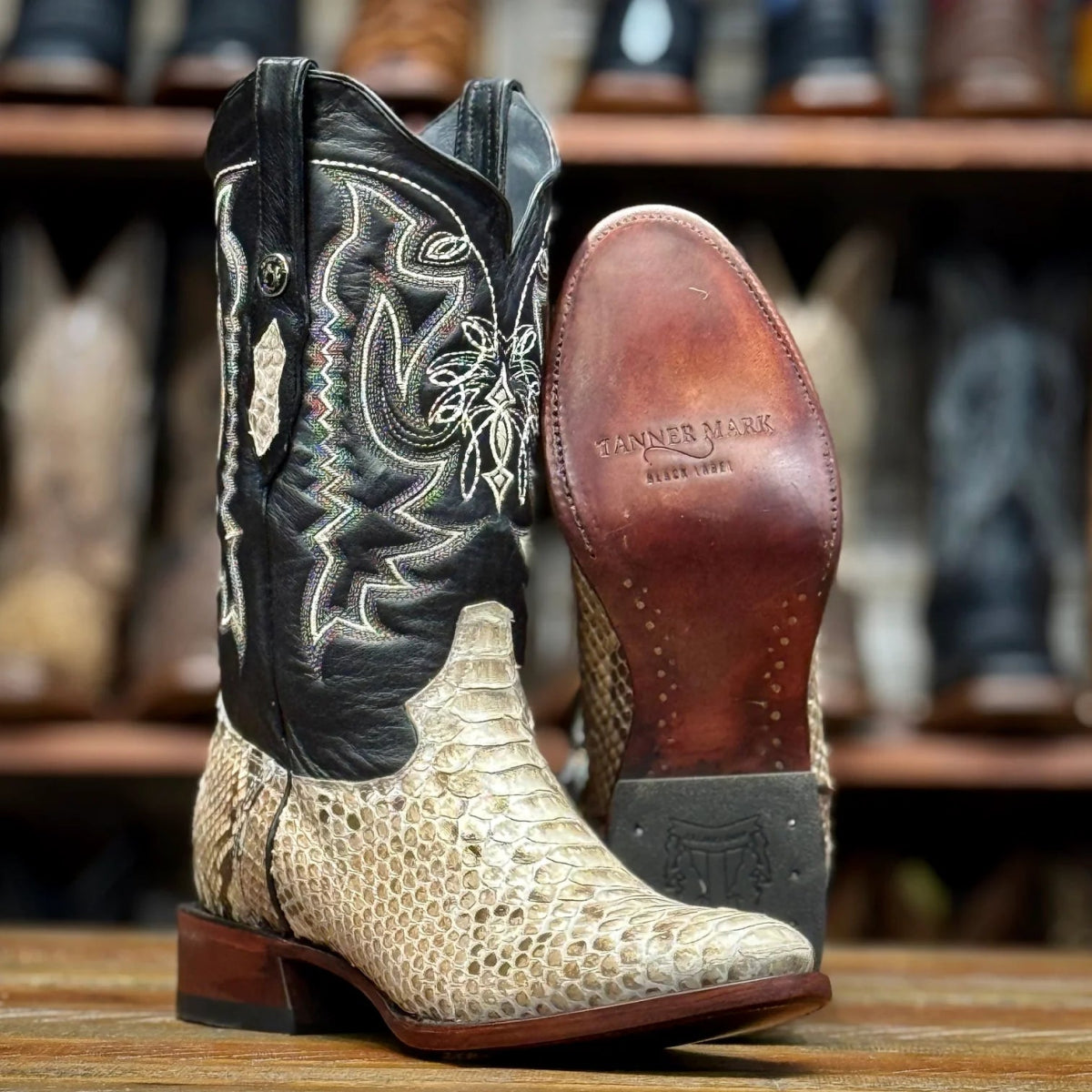 Tanner Mark Men's Genuine Python Skin Round Toe Boots - Natural - Tanner Mark Boots