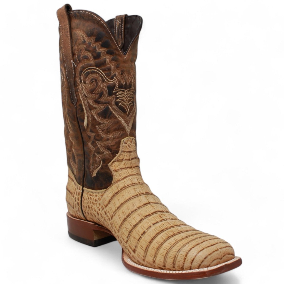 Tanner Mark Men's Midland Print Caiman Belly Square Toe Boots Antique Saddle TM207005 - Tanner Mark Boots