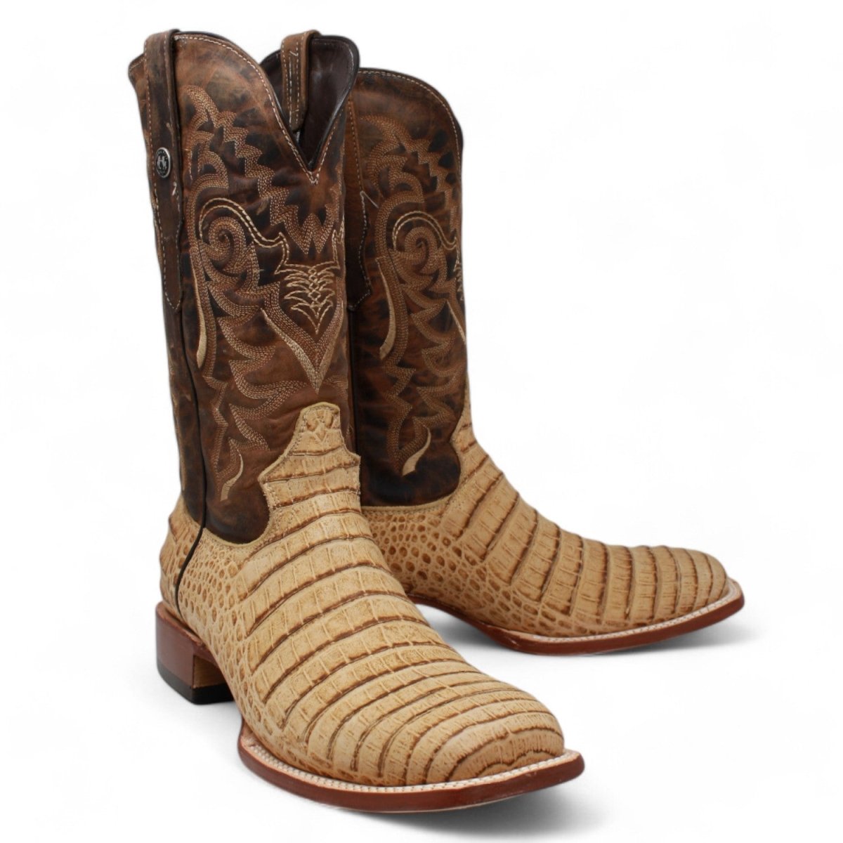 Tanner Mark Men's Midland Print Caiman Belly Square Toe Boots Antique Saddle TM207005 - Tanner Mark Boots
