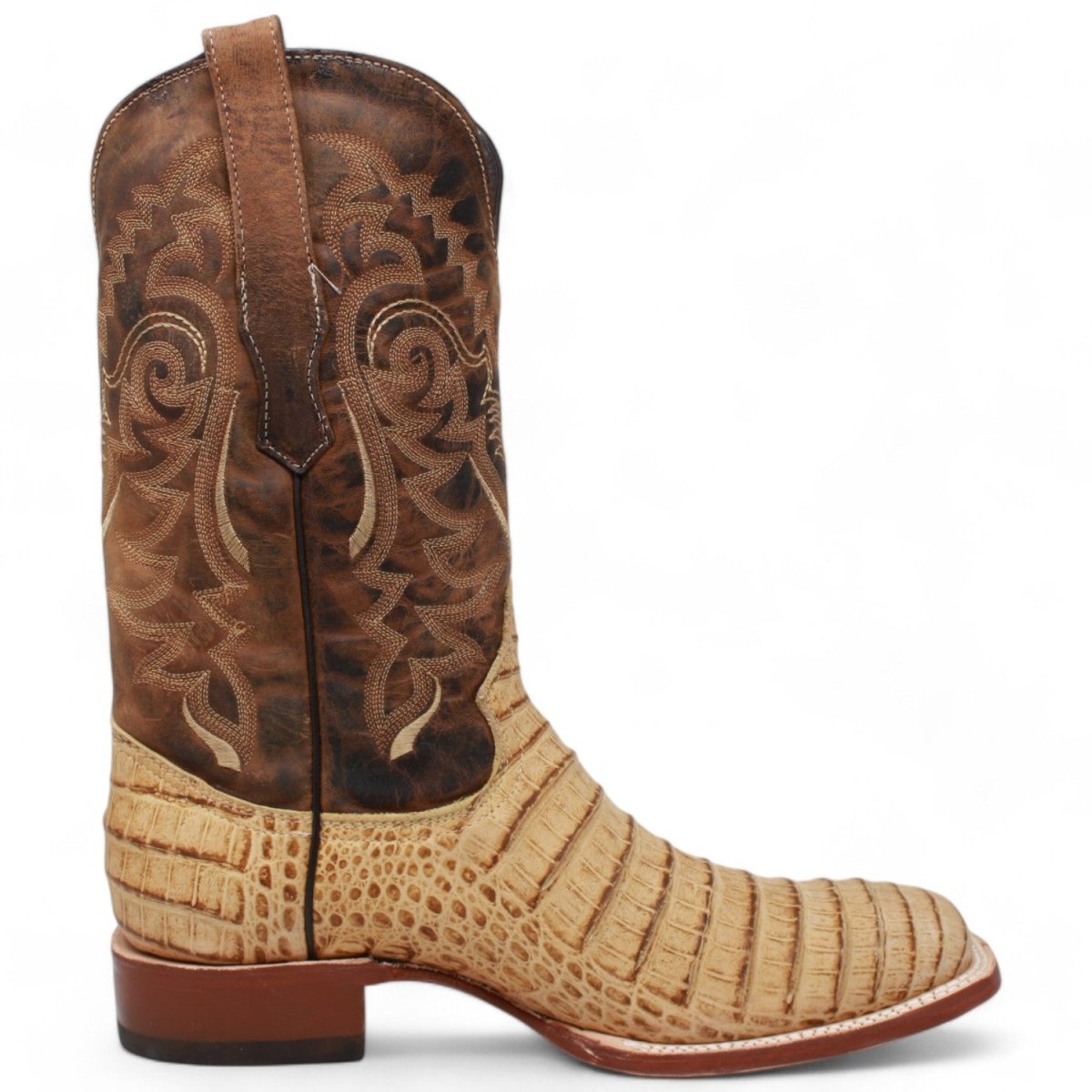 Tanner Mark Men's Midland Print Caiman Belly Square Toe Boots Antique Saddle TM207005 - Tanner Mark Boots