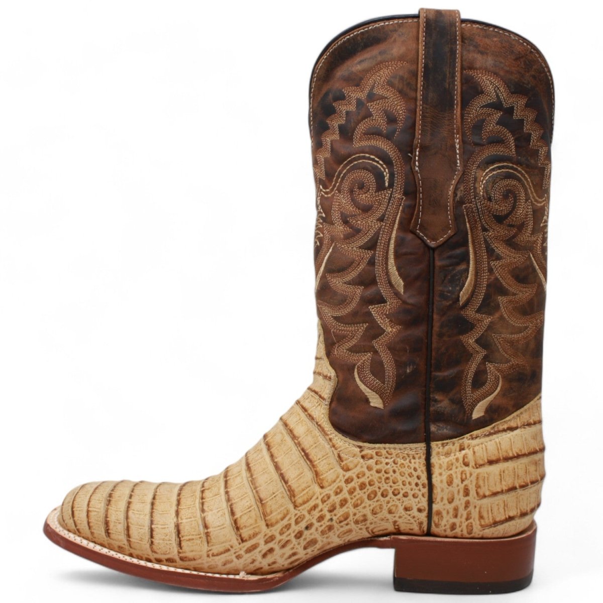 Tanner Mark Men's Midland Print Caiman Belly Square Toe Boots Antique Saddle TM207005 - Tanner Mark Boots