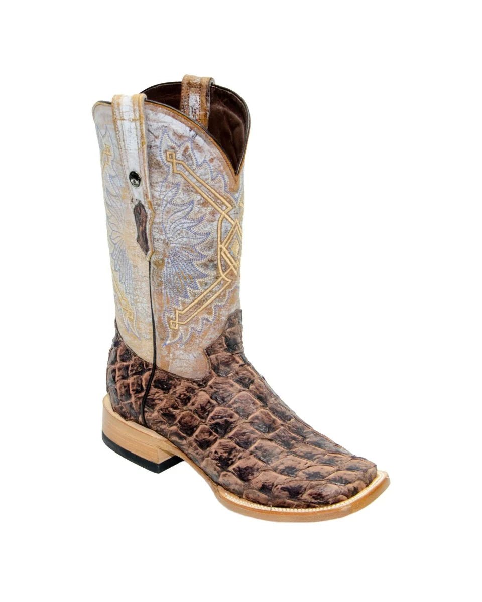 Tanner Mark Men's Mustang Genuine Monster Fish Square Toe Boots Brown - Tanner Mark Boots