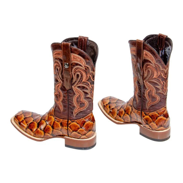 Tanner Mark Men's Print Monster Fish Square Toe Boots Cognac TM201715 - Tanner Mark Boots