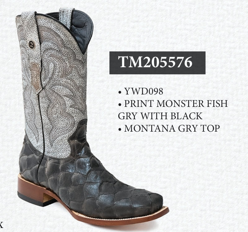 Tanner Mark Men's Print Monster Fish Square Toe Boots Grey TM205576 - Tanner Mark Boots