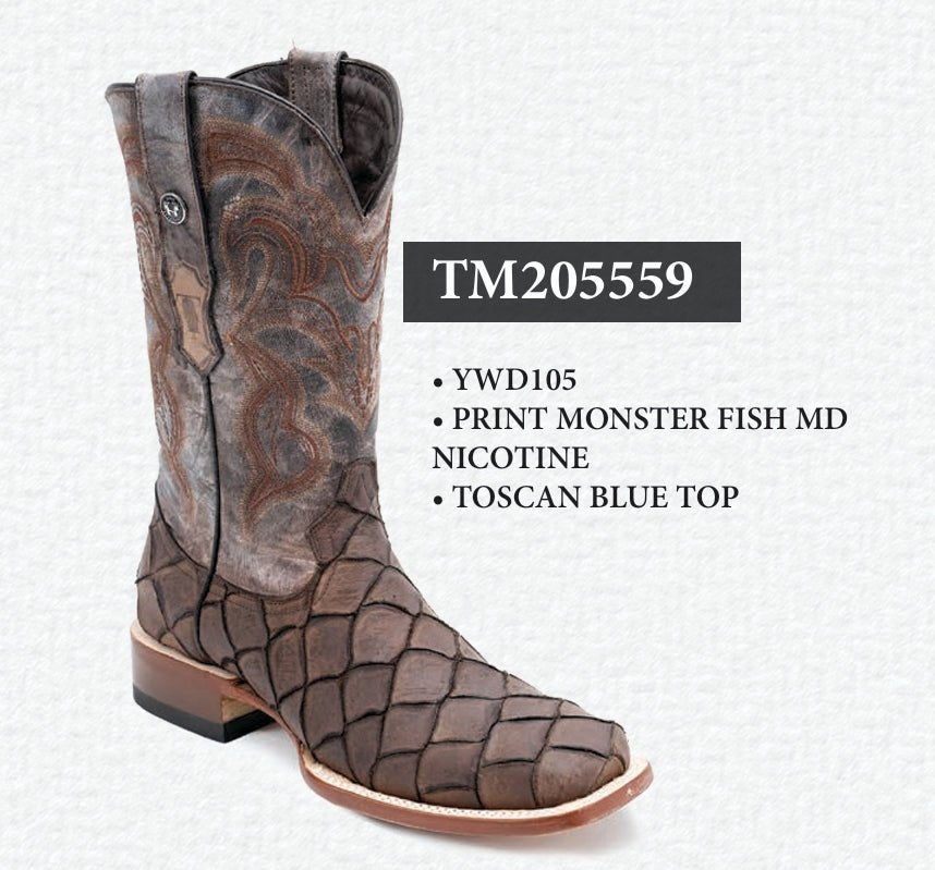 Tanner Mark Men's Print Monster Fish Square Toe Boots Nicotine TM205559 - Tanner Mark Boots