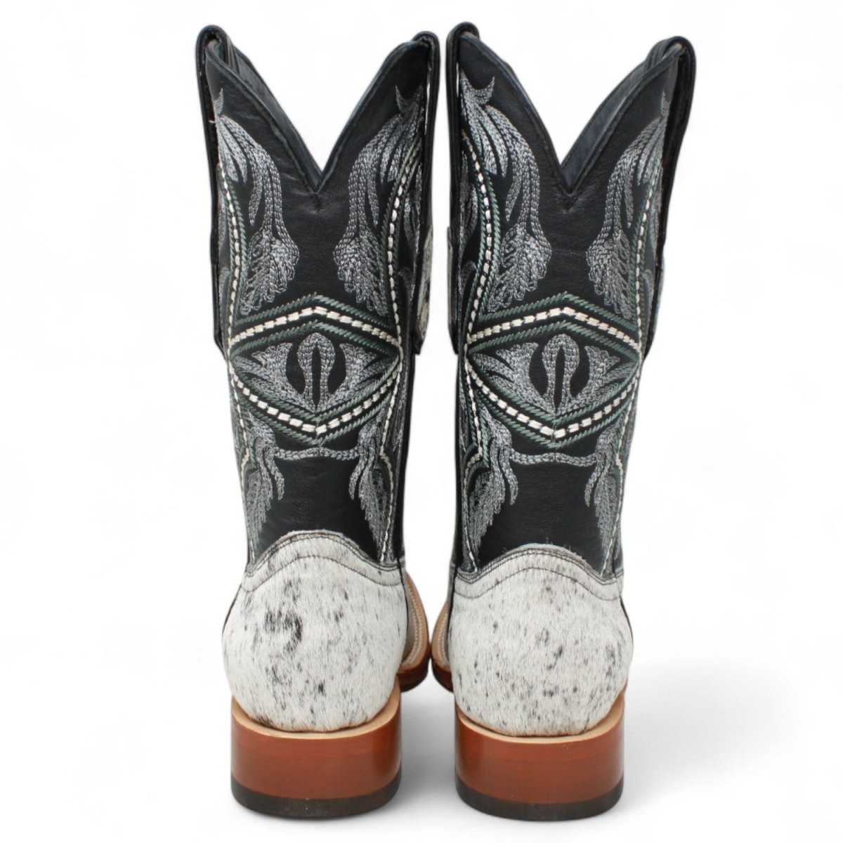 Tanner Mark Men's Square Toe Leather Boots Black & White Hair Cowhide - Tanner Mark Boots