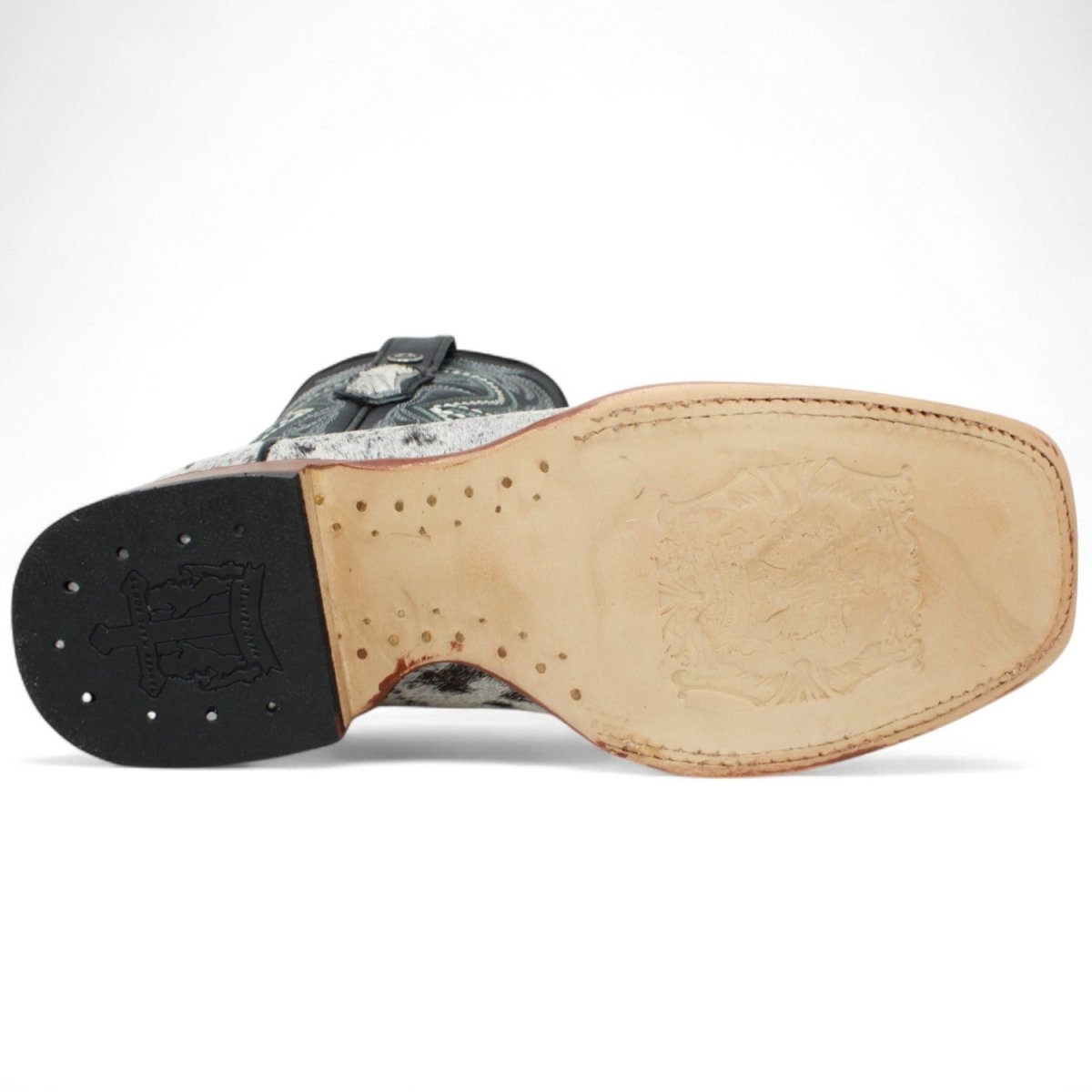 Tanner Mark Men's Square Toe Leather Boots Black & White Hair Cowhide - Tanner Mark Boots