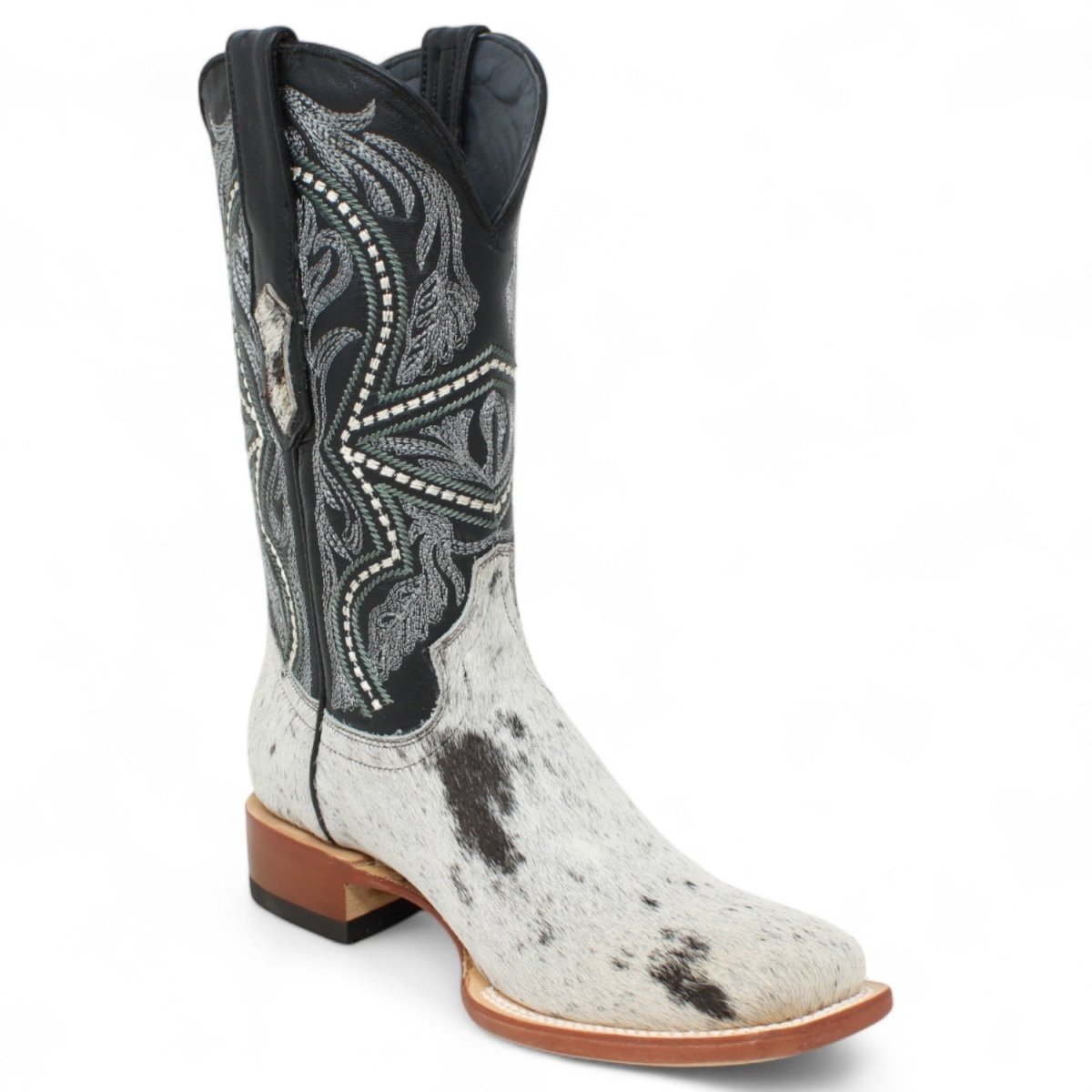Tanner Mark Men's Square Toe Leather Boots Black & White Hair Cowhide - Tanner Mark Boots