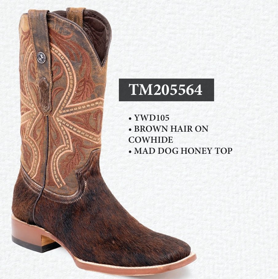 Tanner Mark Men's Square Toe Leather Boots Brown Hair Cowhide TM205564 - Tanner Mark Boots