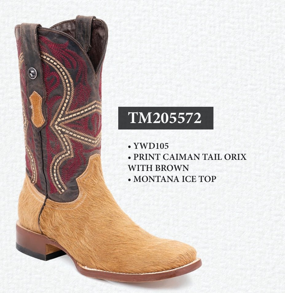 Tanner Mark Men's Square Toe Leather Boots Honey Hair Cowhide TM205572 - Tanner Mark Boots