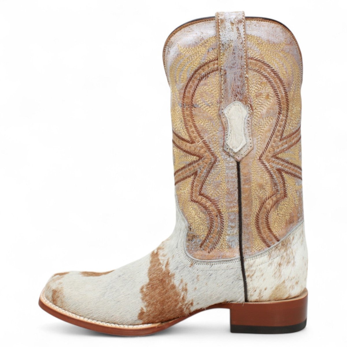 Tanner Mark Men's Square Toe Leather Boots Honey & White Hair Cowhide TM205580 - Tanner Mark Boots