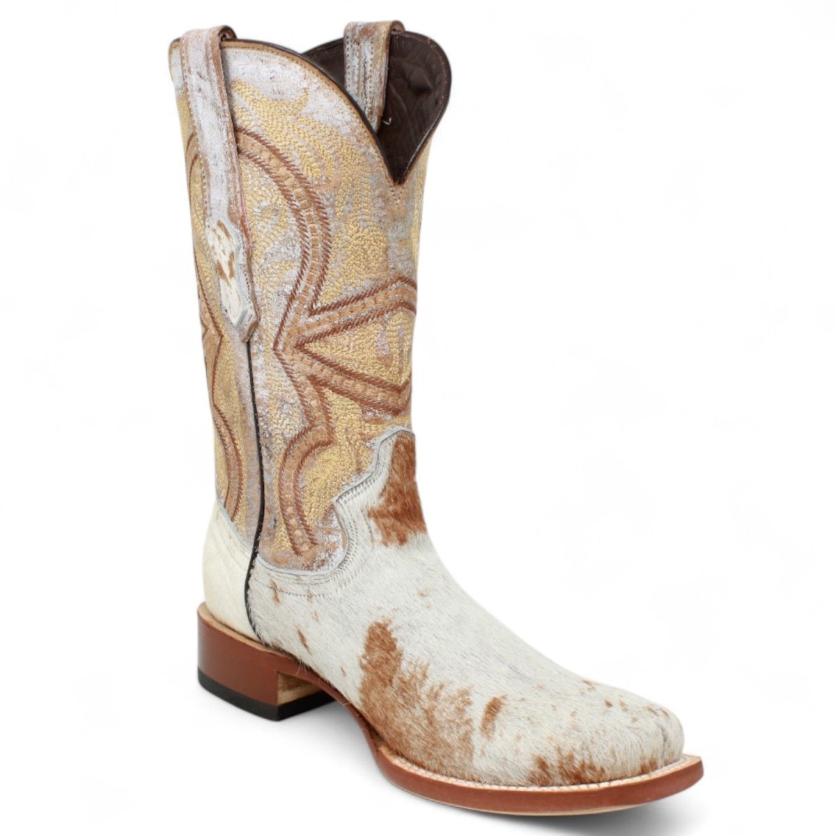 Tanner Mark Men's Square Toe Leather Boots Honey & White Hair Cowhide TM205580 - Tanner Mark Boots