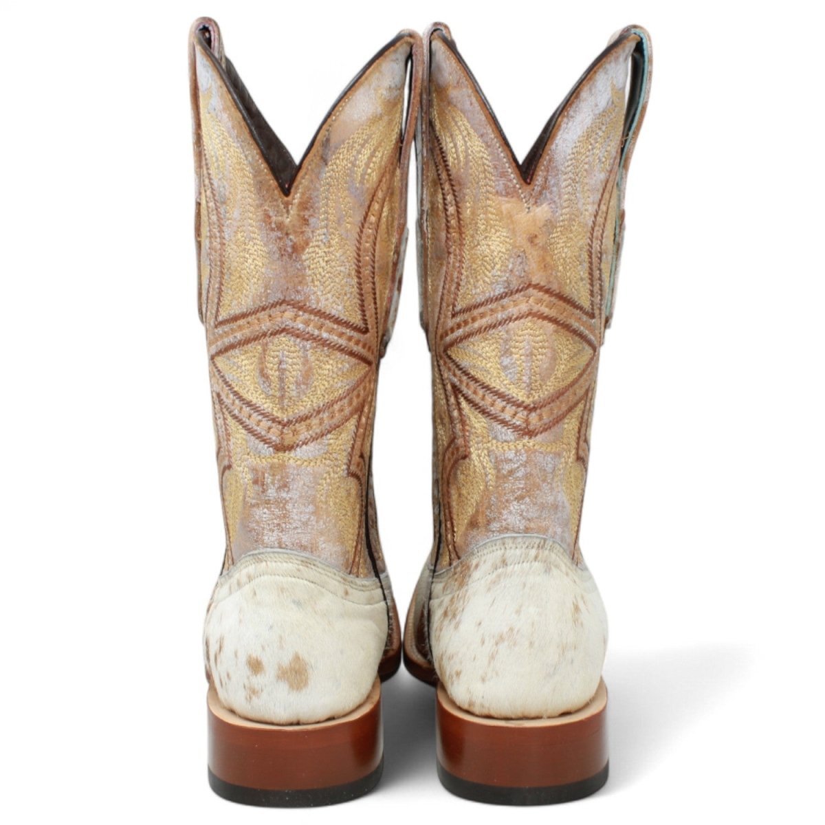 Tanner Mark Men's Square Toe Leather Boots Honey & White Hair Cowhide TM205580 - Tanner Mark Boots