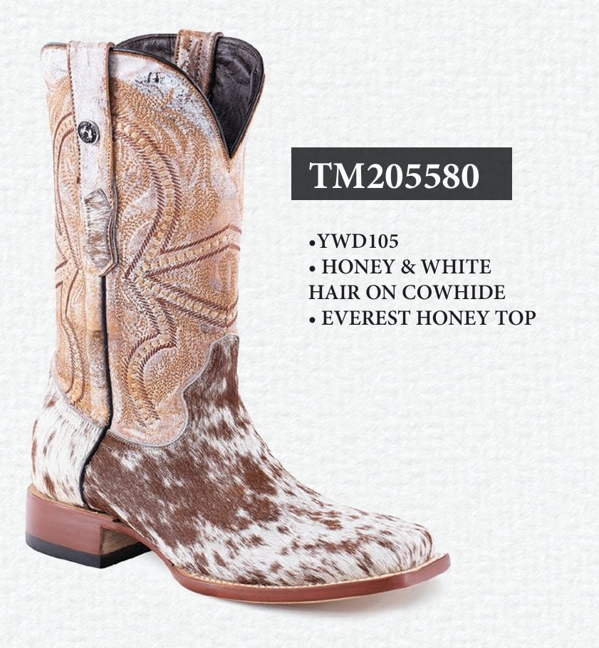 Tanner Mark Men's Square Toe Leather Boots Honey & White Hair Cowhide TM205580 - Tanner Mark Boots