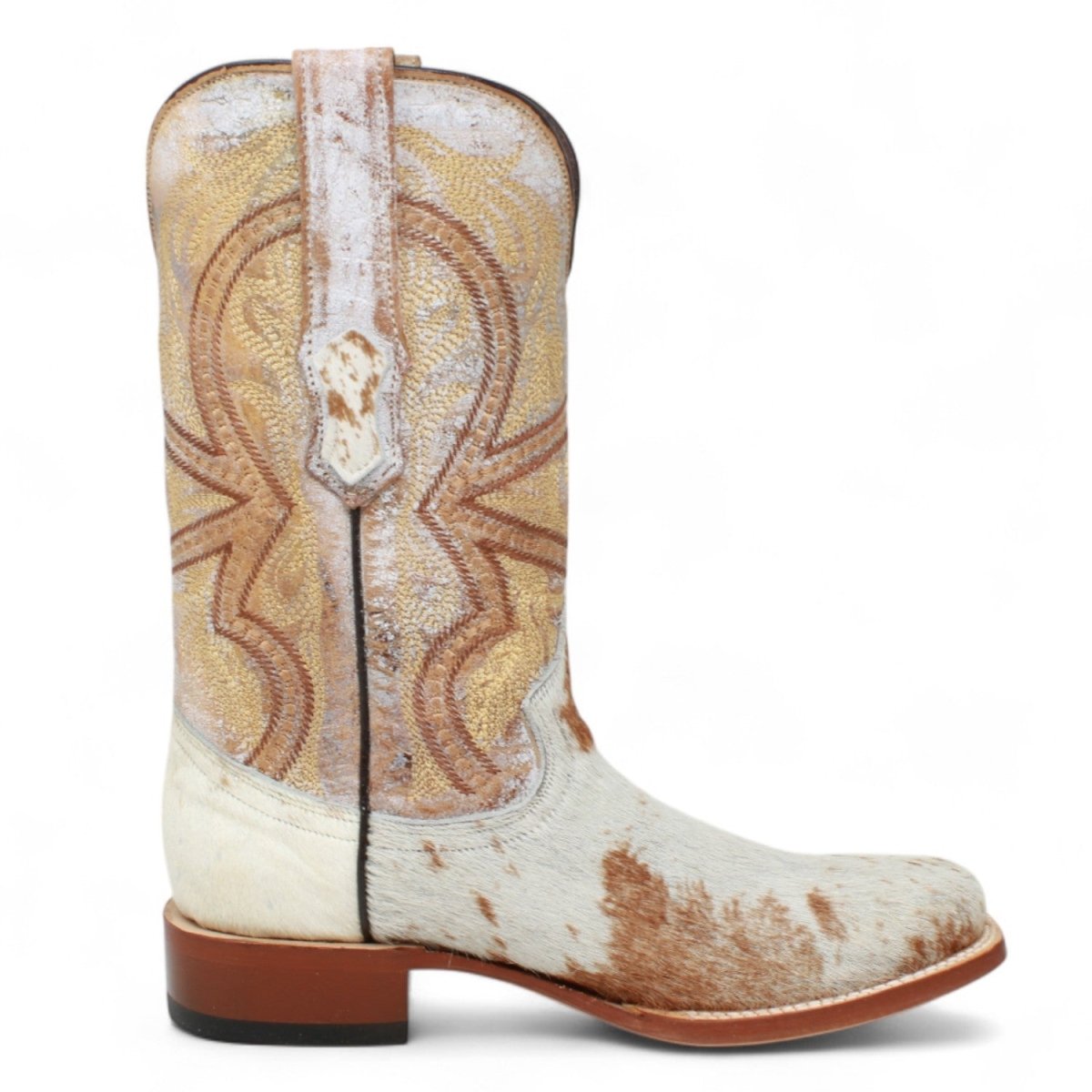 Tanner Mark Men's Square Toe Leather Boots Honey & White Hair Cowhide TM205580 - Tanner Mark Boots
