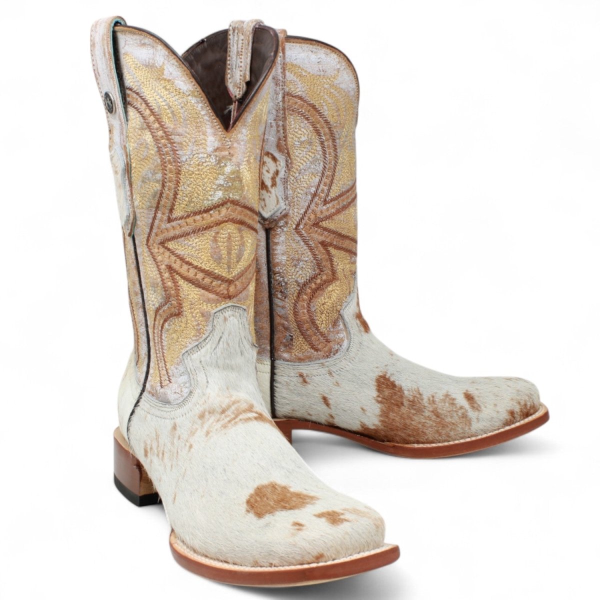 Tanner Mark Men's Square Toe Leather Boots Honey & White Hair Cowhide TM205580 - Tanner Mark Boots