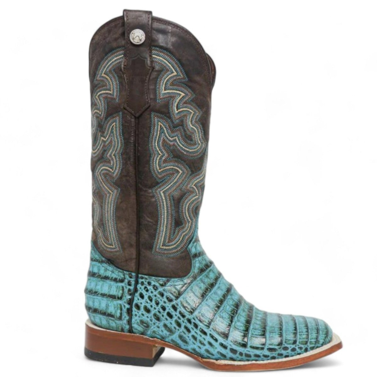 Tanner Mark Women's 'Agave Sky' Print Caiman Belly Square Toe Boots Turquoise - Tanner Mark Boots