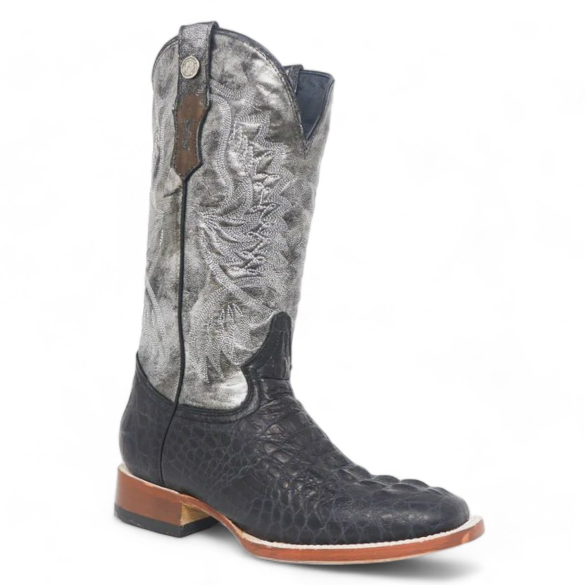 Tanner Mark Women's Amberlyn Print Caiman Hornback Square Toe Boots Black - Tanner Mark Boots