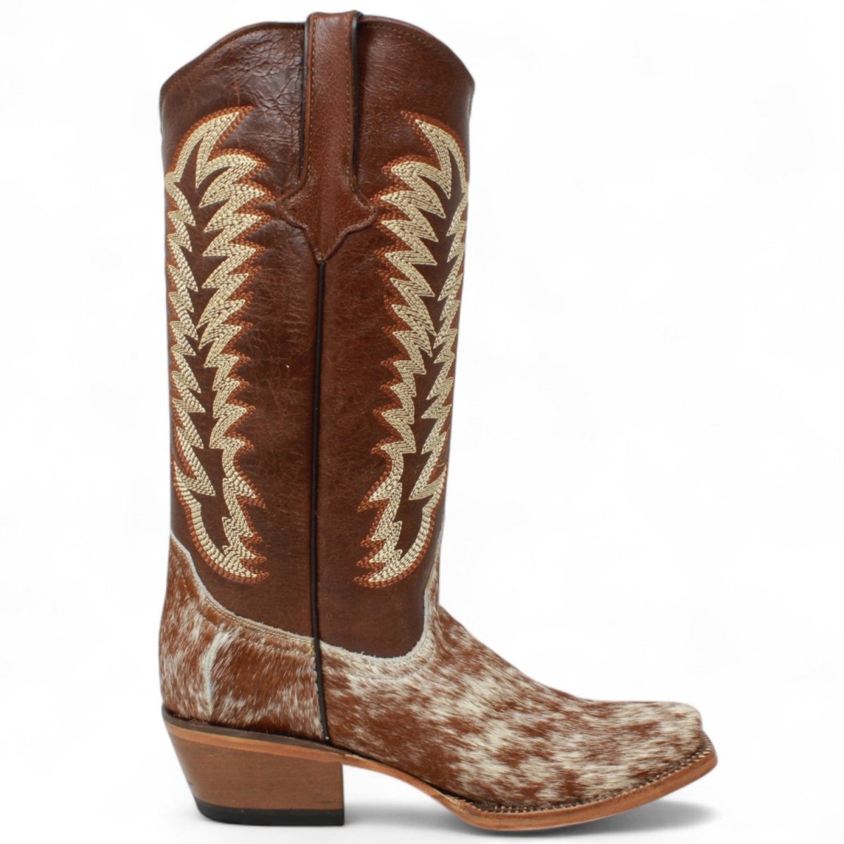Tanner Mark Women's Annie Full Hair On Cowhide Square Toe Boots - Brown & White - Tanner Mark Boots