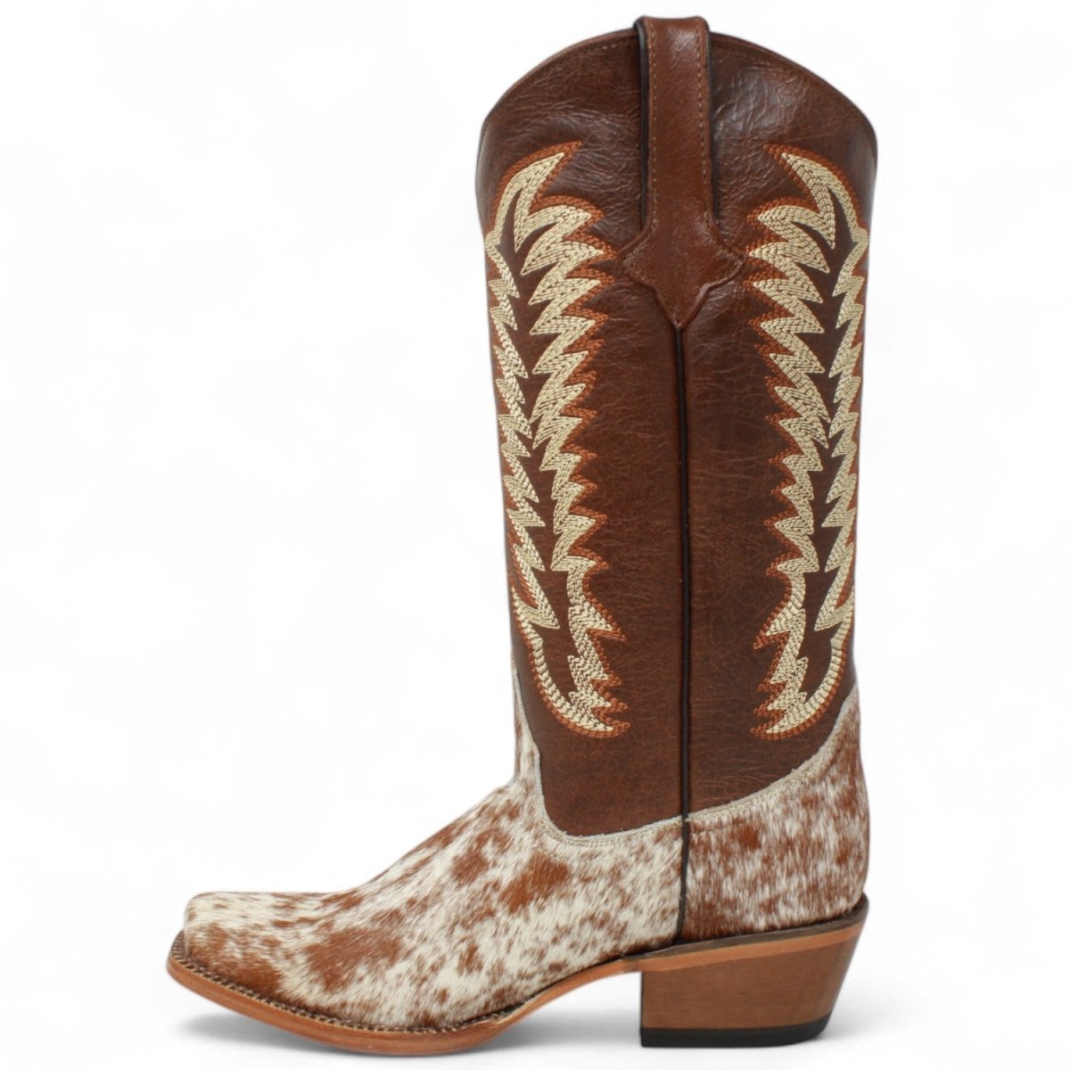 Tanner Mark Women's Annie Full Hair On Cowhide Square Toe Boots - Brown & White - Tanner Mark Boots