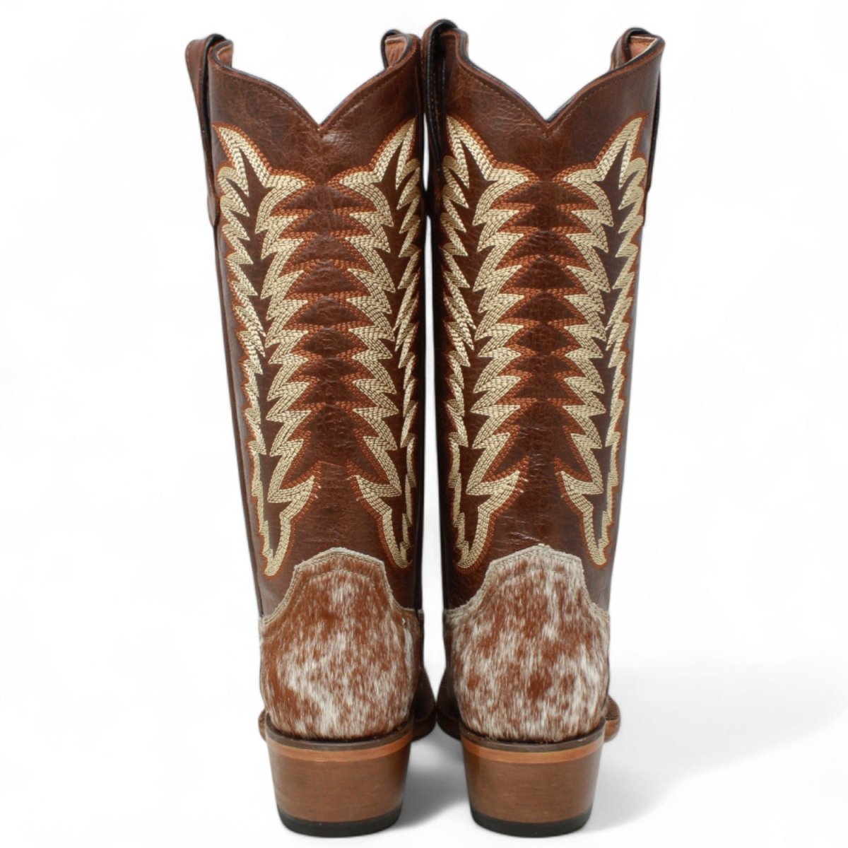 Tanner Mark Women's Annie Full Hair On Cowhide Square Toe Boots - Brown & White - Tanner Mark Boots