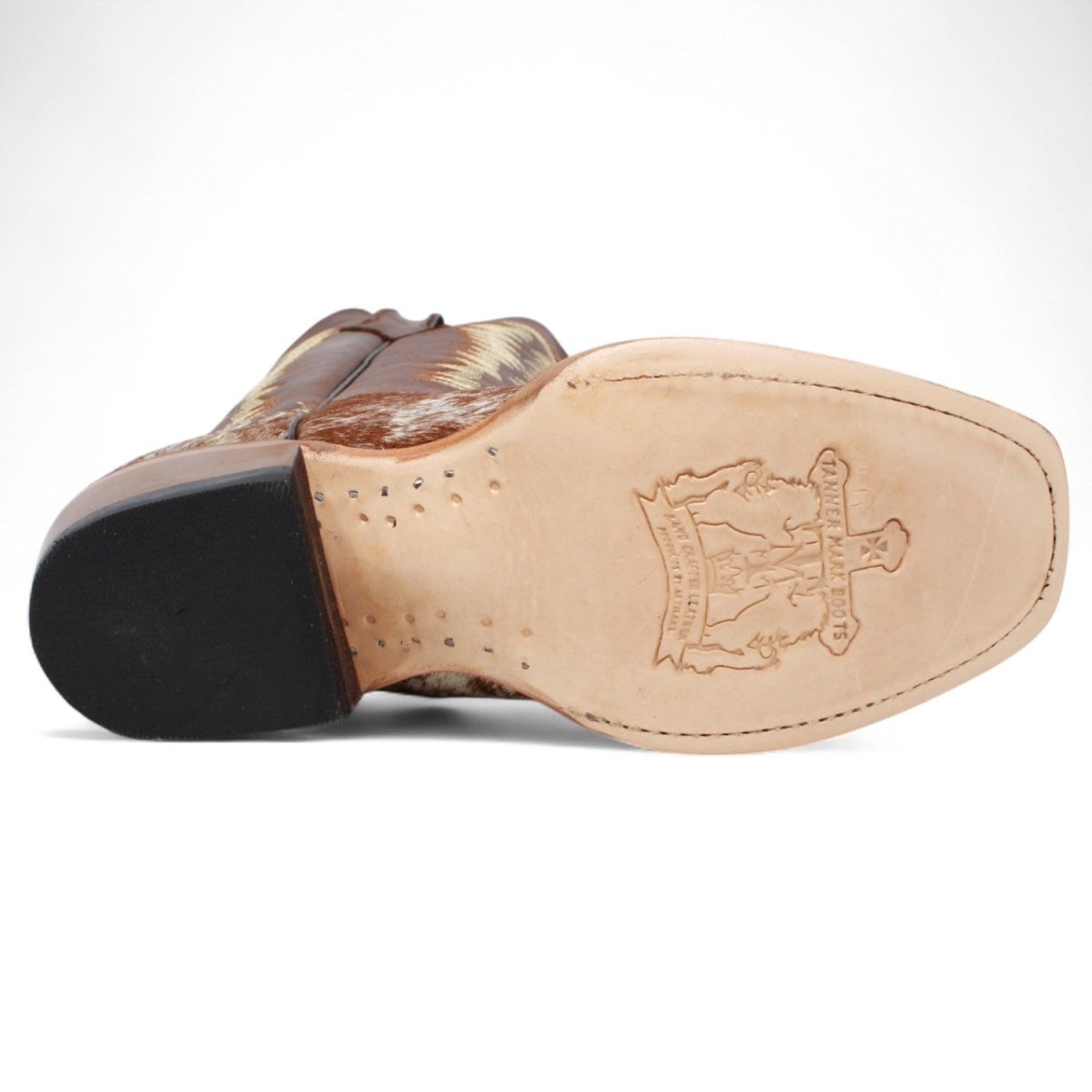 Tanner Mark Women's Annie Full Hair On Cowhide Square Toe Boots - Brown & White - Tanner Mark Boots