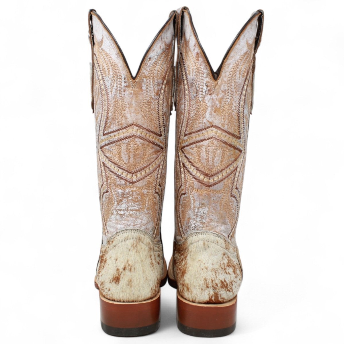 Tanner Mark Women's Annie Full Hair On Cowhide Square Toe Boots - Honey & White - Tanner Mark Boots