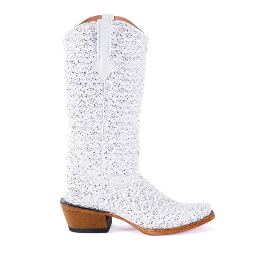 Tanner Mark Women's Dragon Square Toe Leather Boots White & Silver - Tanner Mark Boots