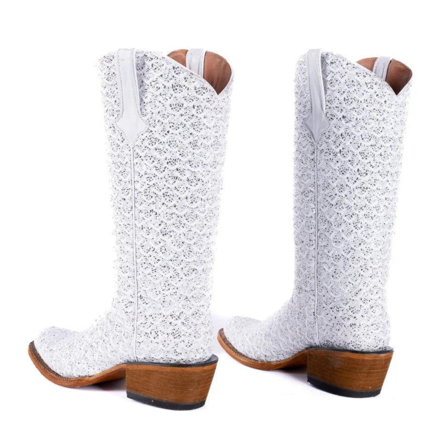 Tanner Mark Women's Dragon Square Toe Leather Boots White & Silver - Tanner Mark Boots