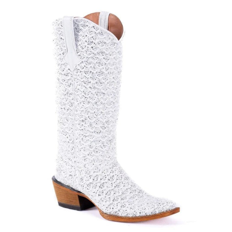 Tanner Mark Women's Dragon Square Toe Leather Boots White & Silver - Tanner Mark Boots