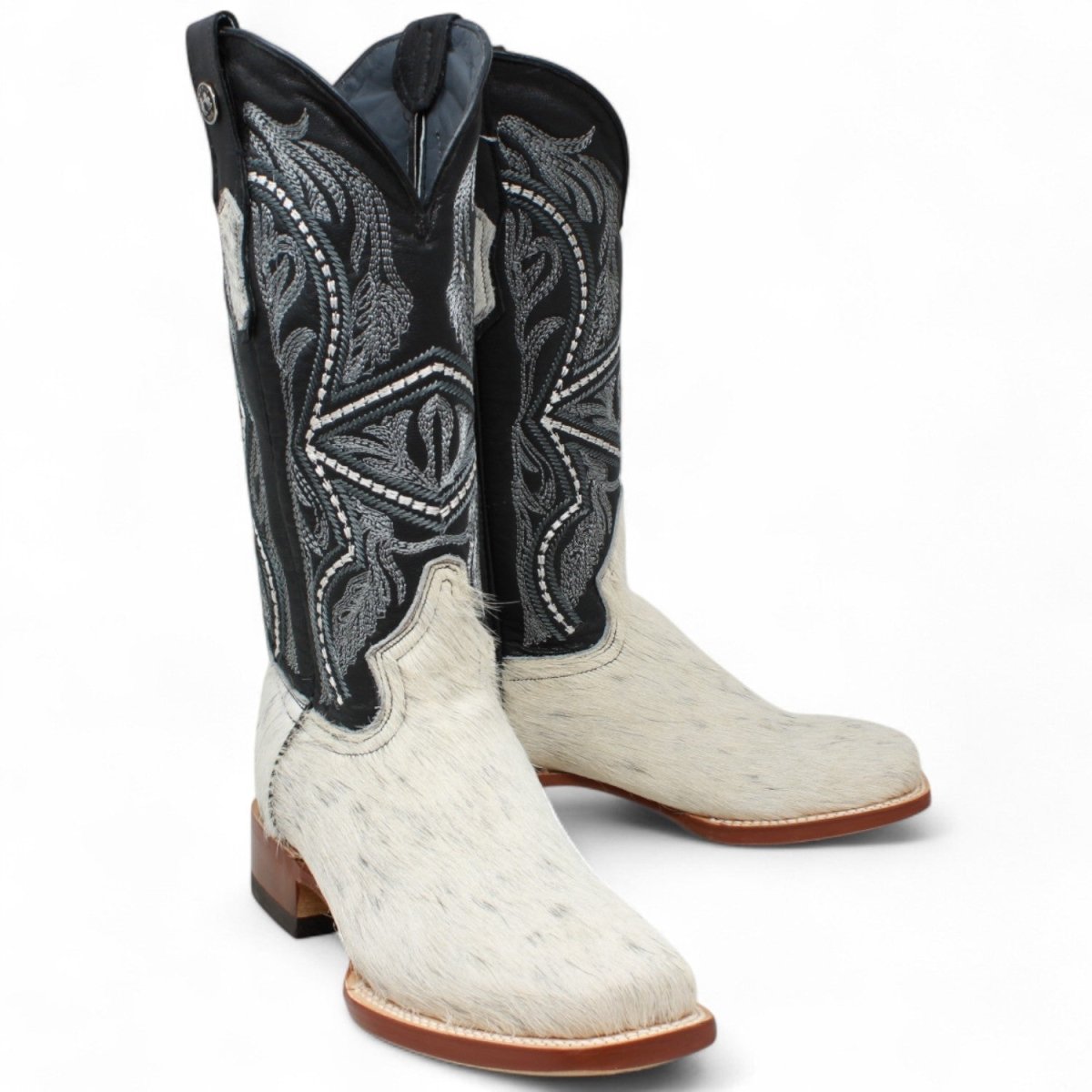 Tanner Mark Women's Full Hair On Cowhide Square Toe Boots - Black & White - Tanner Mark Boots