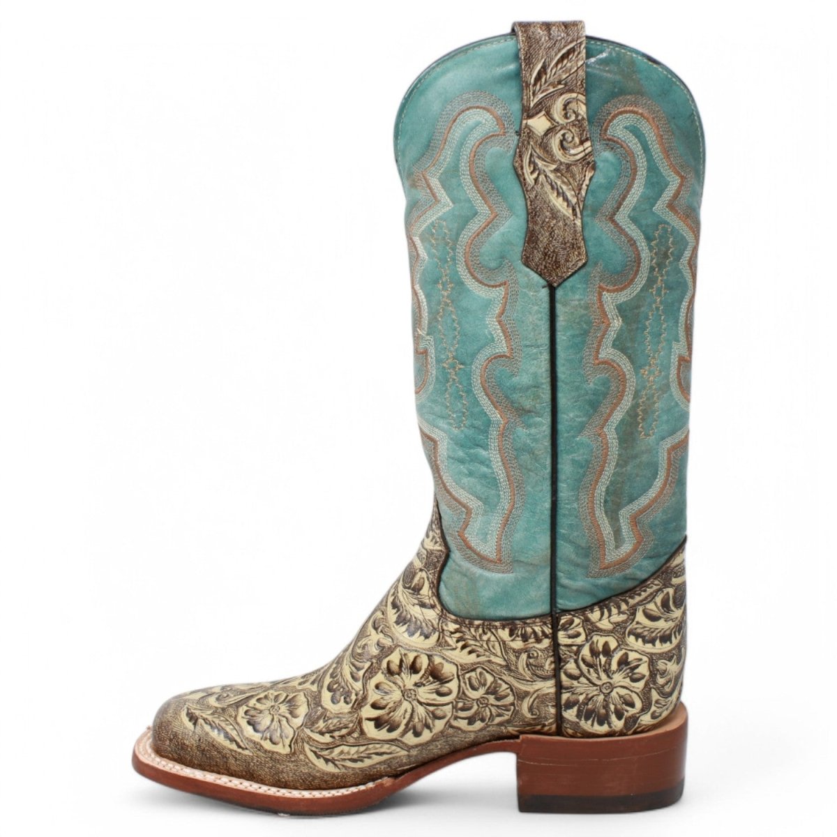 Tanner Mark Women's Hand Tooled Square Toe Leather Boots Brown - Tanner Mark Boots